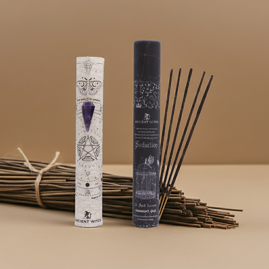Uralter Hexenzauber – Räucherwerk „Verführung“ mit Amethyst-Pendel