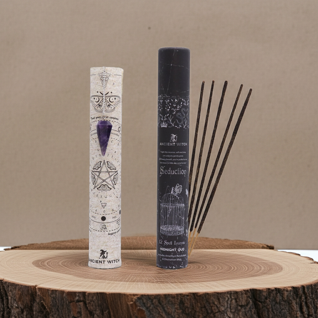 Uralter Hexenzauber – Räucherwerk „Verführung“ mit Amethyst-Pendel