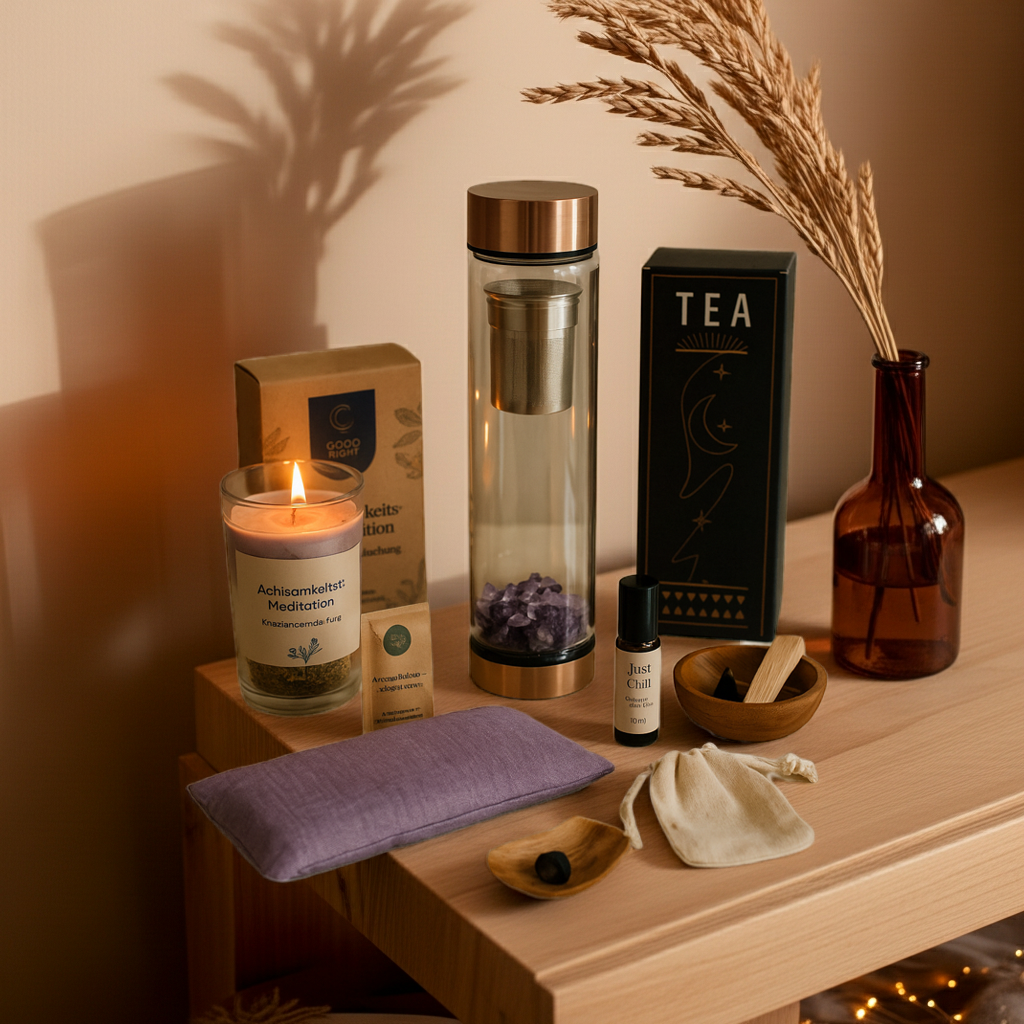 Deep Calm Ritual Box – Tee, Kristallflasche & Selfcare Essentials für innere Ruhe (8-teilig)