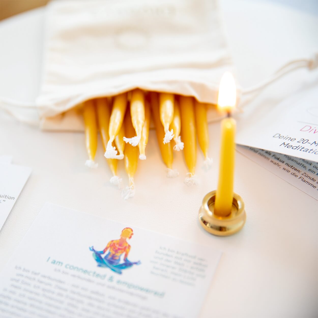 20-Minuten-Kerzen mit Affirmationen – Ritual-Set aus Bienenwachs · Erdung & Innere Stärke