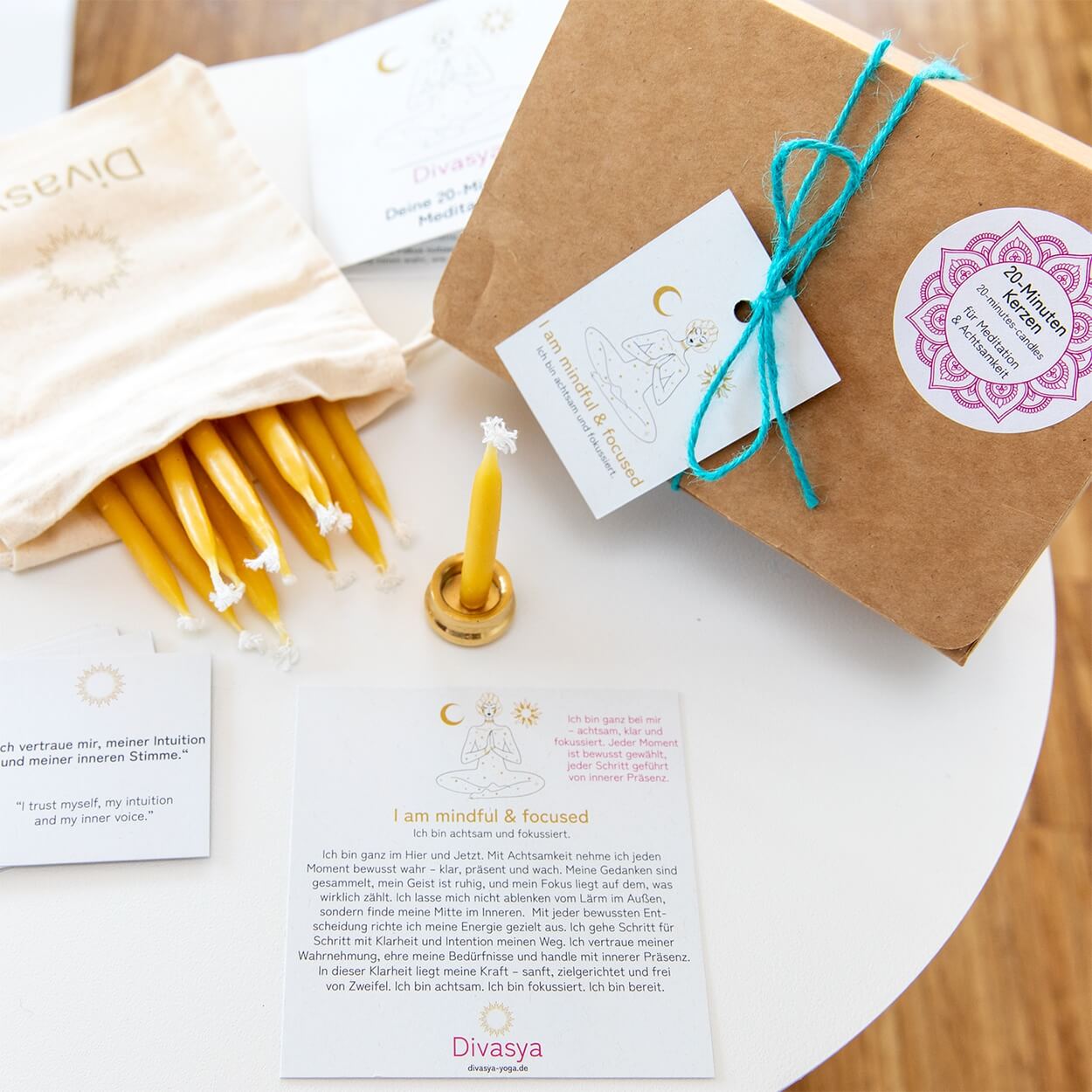 20-Minuten-Kerzen mit Affirmationen – Ritual-Set aus Bienenwachs · Fokus & Mentale Klarheit
