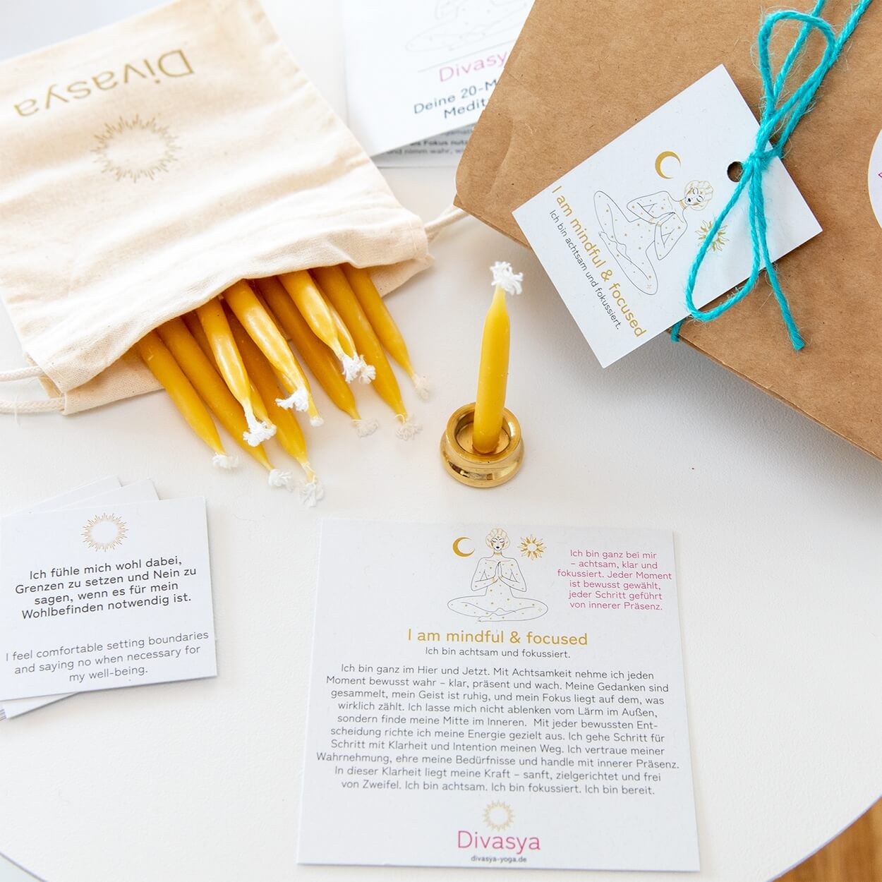 20-Minuten-Kerzen mit Affirmationen – Ritual-Set aus Bienenwachs · Fokus & Mentale Klarheit