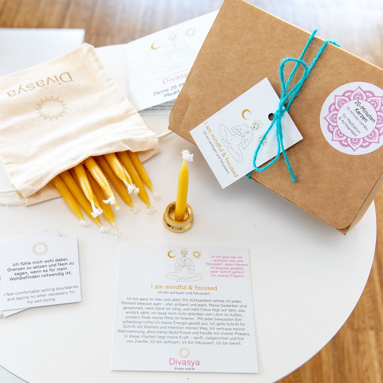 20-Minuten-Kerzen mit Affirmationen – Ritual-Set aus Bienenwachs · Fokus & Mentale Klarheit