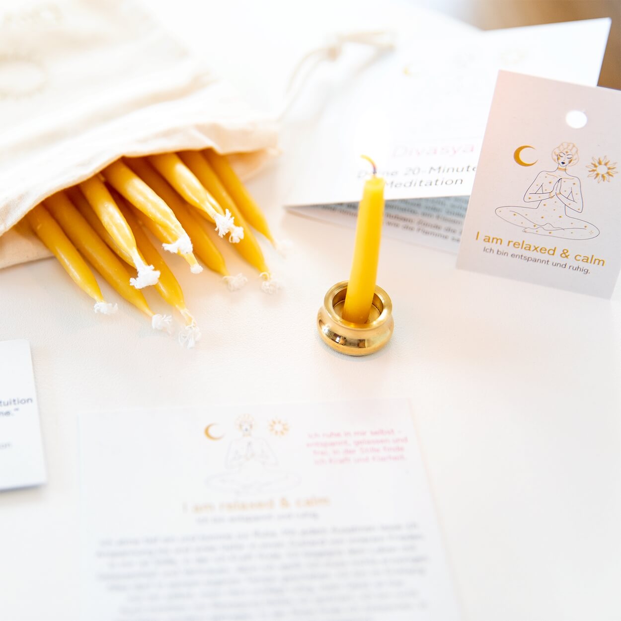 20-Minuten-Kerzen mit Affirmationen – Ritual-Set aus Bienenwachs · Fokus & Mentale Klarheit