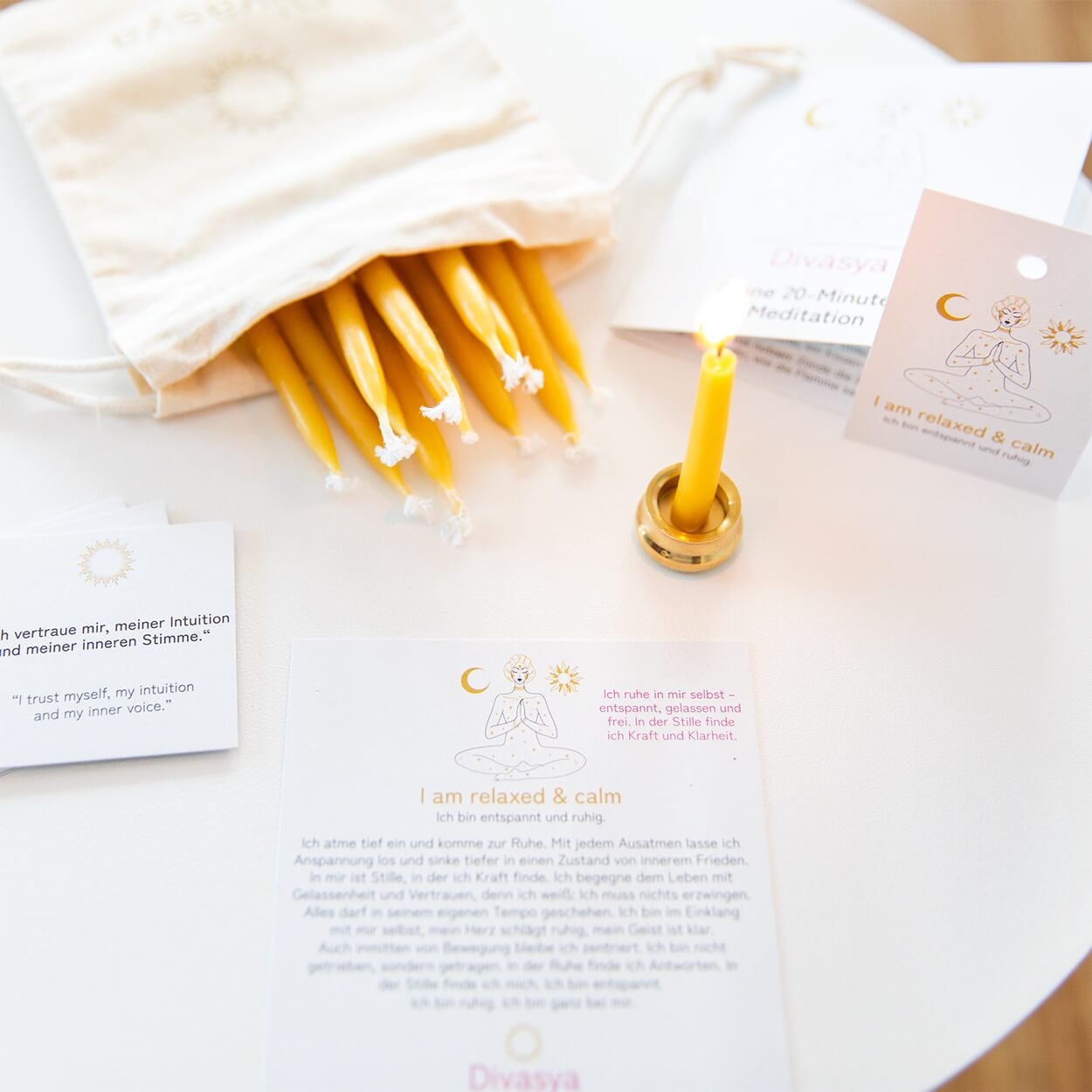 20-Minuten-Kerzen mit Affirmationen – Ritual-Set aus Bienenwachs · Fokus & Mentale Klarheit