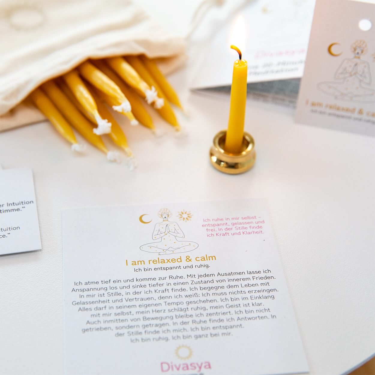 20-Minuten-Kerzen mit Affirmationen – Ritual-Set aus Bienenwachs · Erdung & Innere Stärke