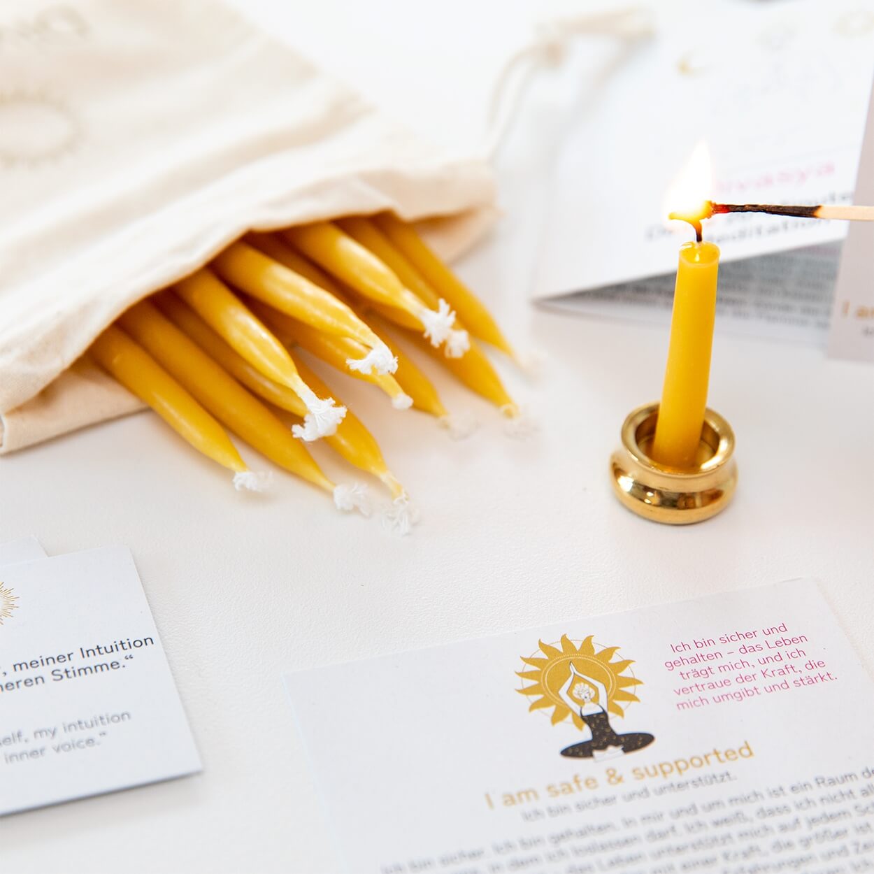 20-Minuten-Kerzen mit Affirmationen – Ritual-Set aus Bienenwachs · Fokus & Mentale Klarheit