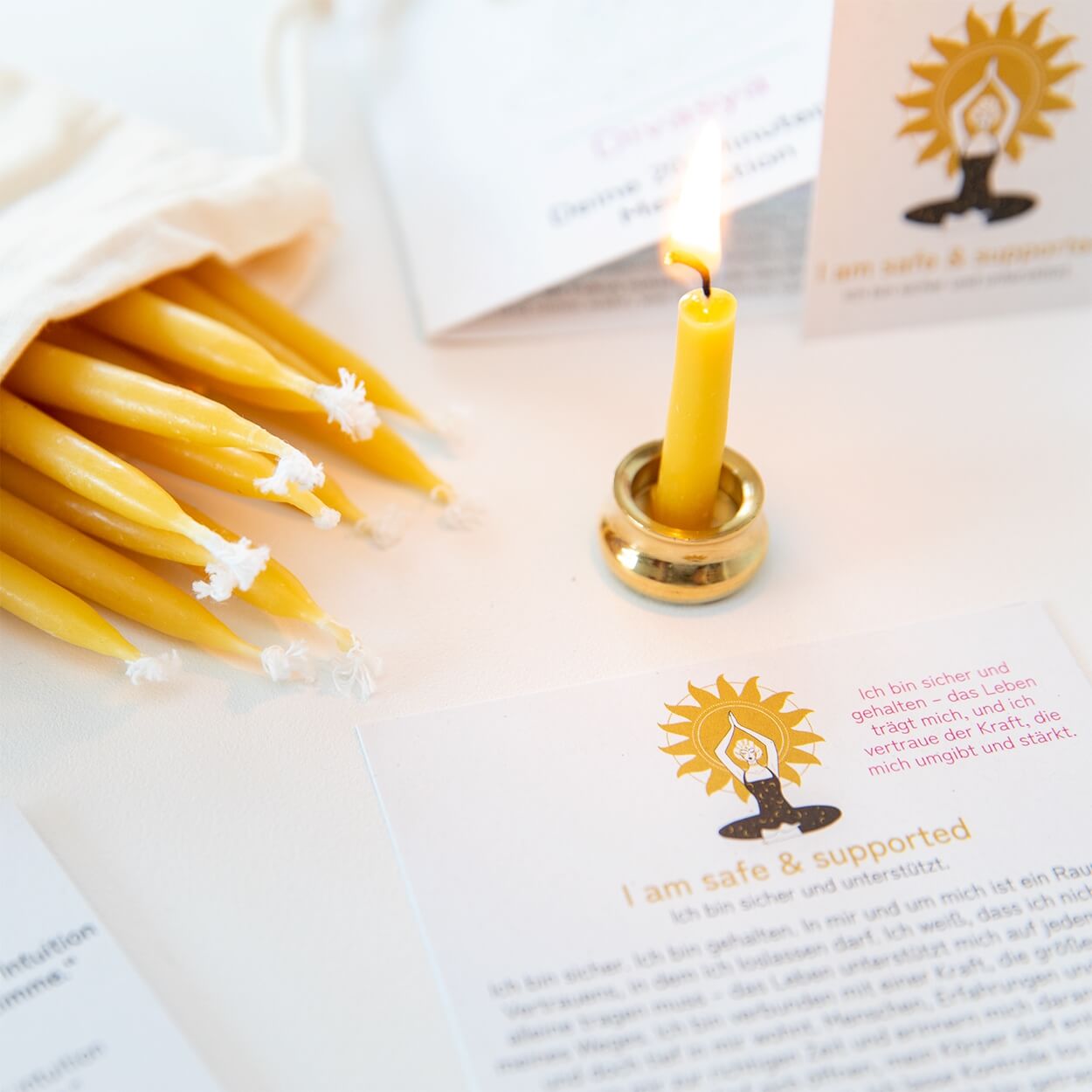 20-Minuten-Kerzen mit Affirmationen – Ritual-Set aus Bienenwachs · Erdung & Innere Stärke
