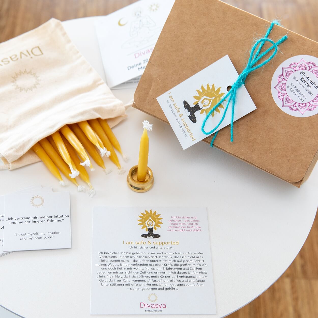20-Minuten-Kerzen mit Affirmationen – Ritual-Set aus Bienenwachs · Fokus & Mentale Klarheit