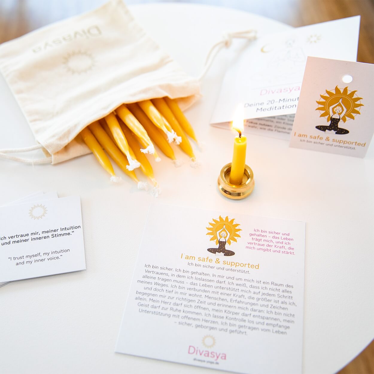 20-Minuten-Kerzen mit Affirmationen – Ritual-Set aus Bienenwachs · Fokus & Mentale Klarheit
