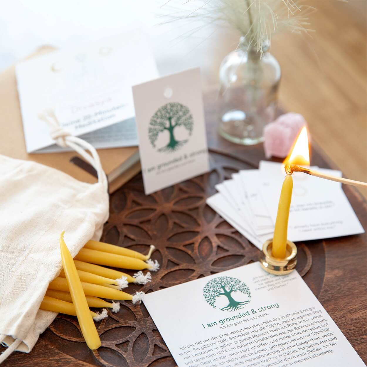 20-Minuten-Kerzen mit Affirmationen – Ritual-Set aus Bienenwachs · Fokus & Mentale Klarheit