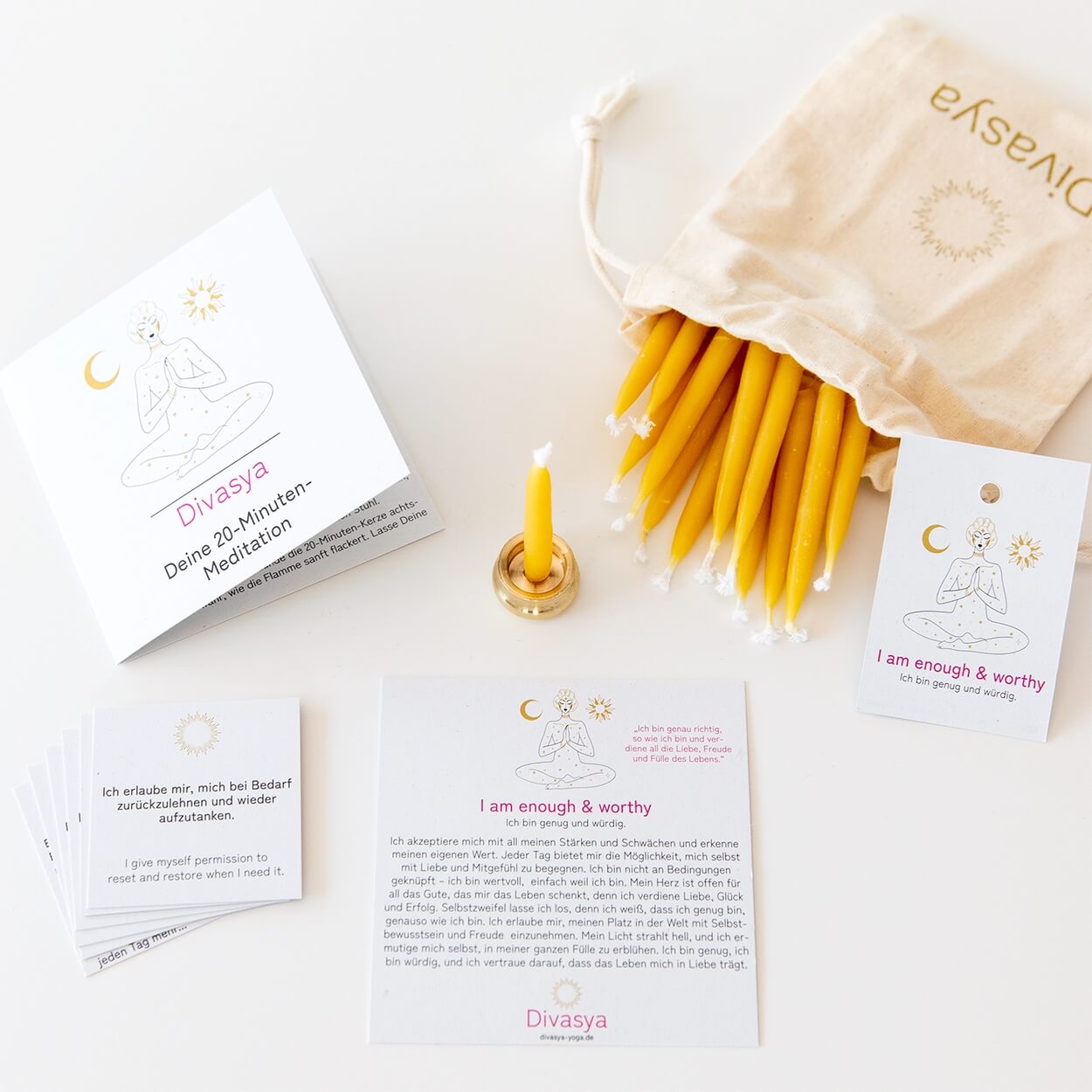 20-Minuten-Kerzen mit Affirmationen – Ritual-Set aus Bienenwachs · Erdung & Innere Stärke