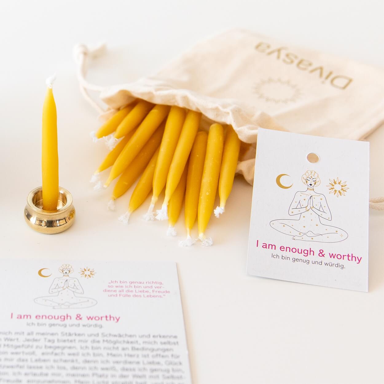 20-Minuten-Kerzen mit Affirmationen – Ritual-Set aus Bienenwachs · Erdung & Innere Stärke