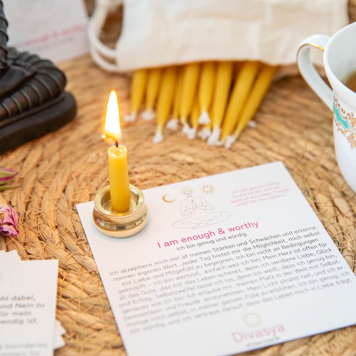 20-Minuten-Kerzen mit Affirmationen – Ritual-Set aus Bienenwachs · Fokus & Mentale Klarheit