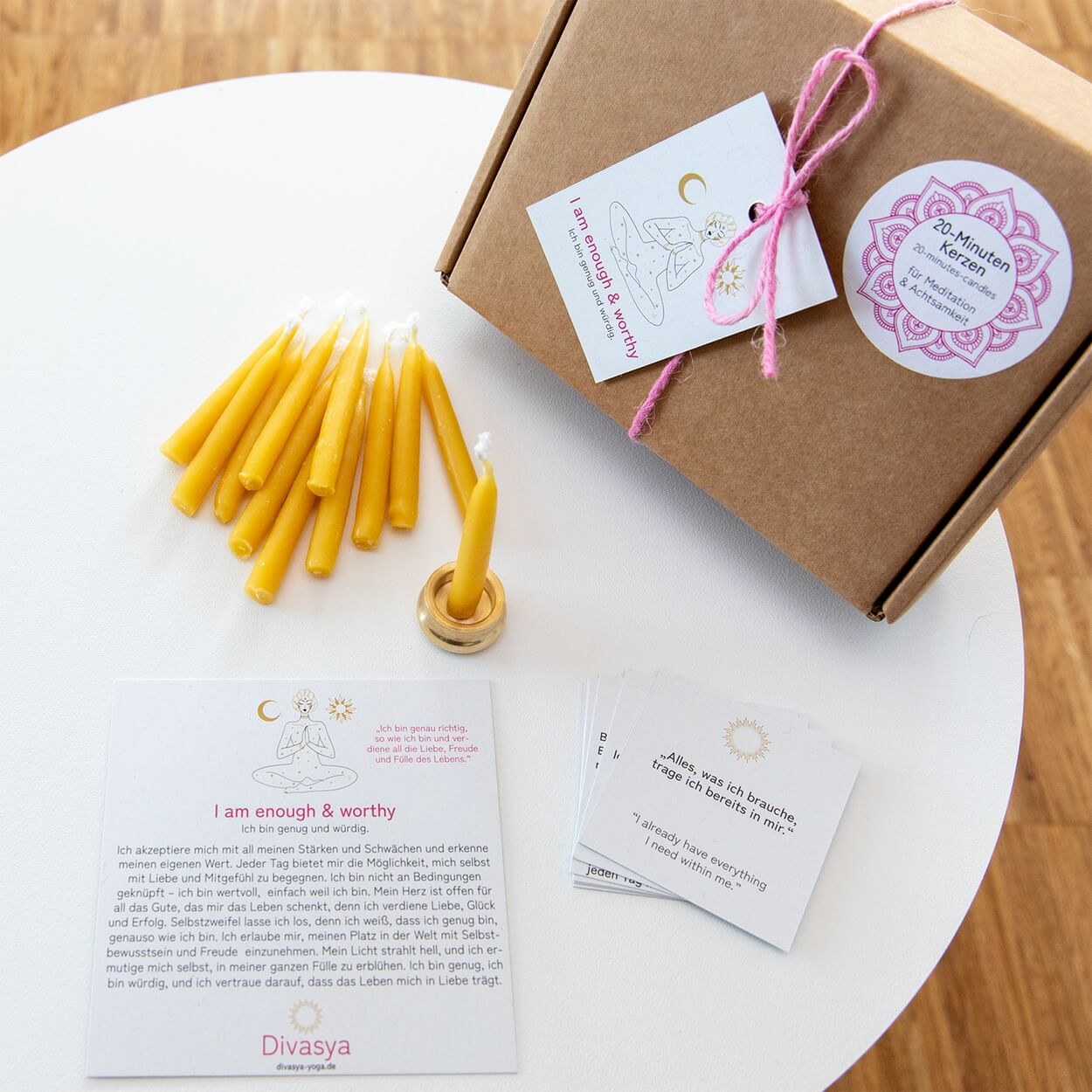 20-Minuten-Kerzen mit Affirmationen – Ritual-Set aus Bienenwachs · Fokus & Mentale Klarheit