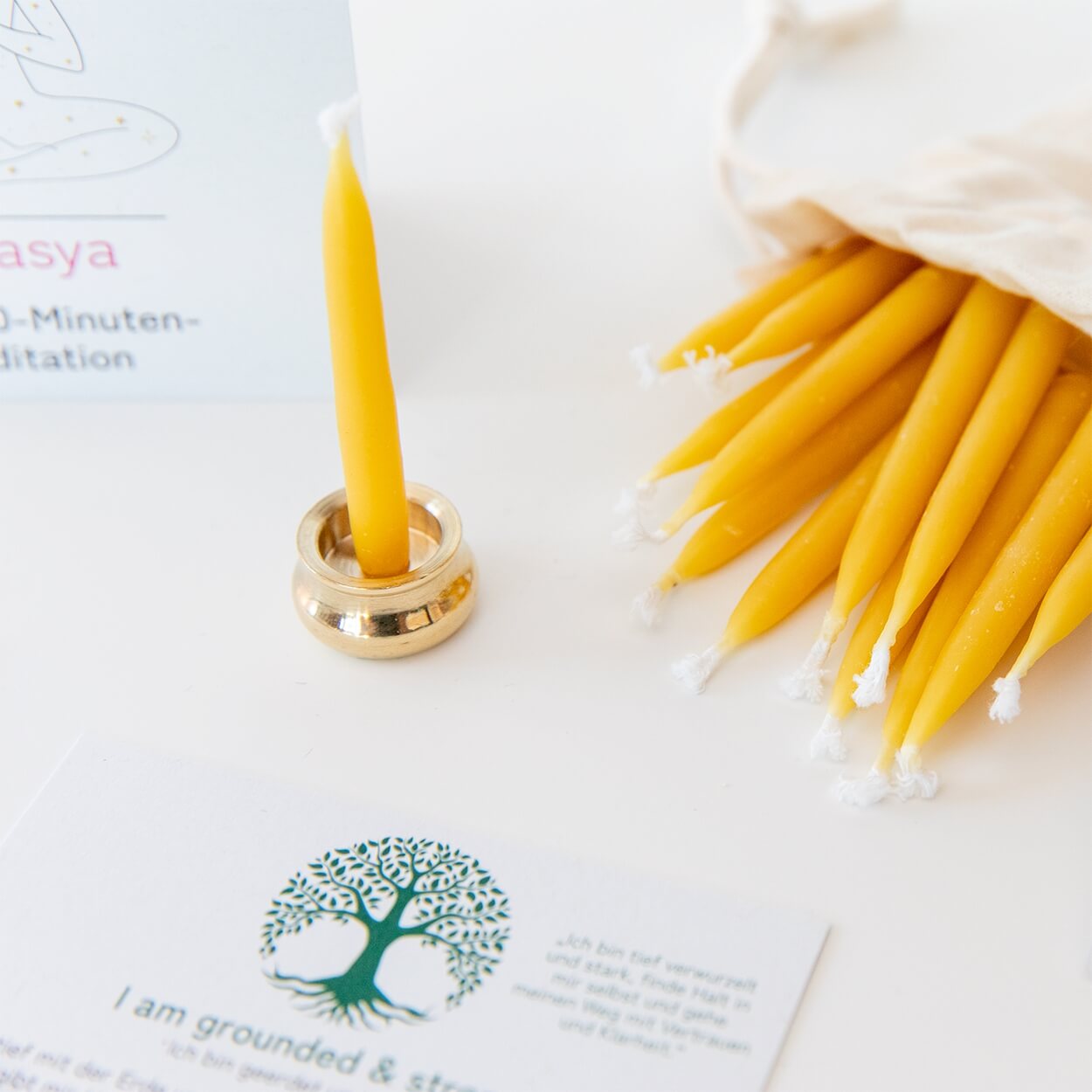 20-Minuten-Kerzen mit Affirmationen – Ritual-Set aus Bienenwachs · Erdung & Innere Stärke