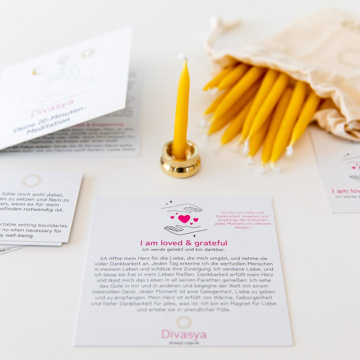 20-Minuten-Kerzen mit Affirmationen – Ritual-Set aus Bienenwachs · Erdung & Innere Stärke