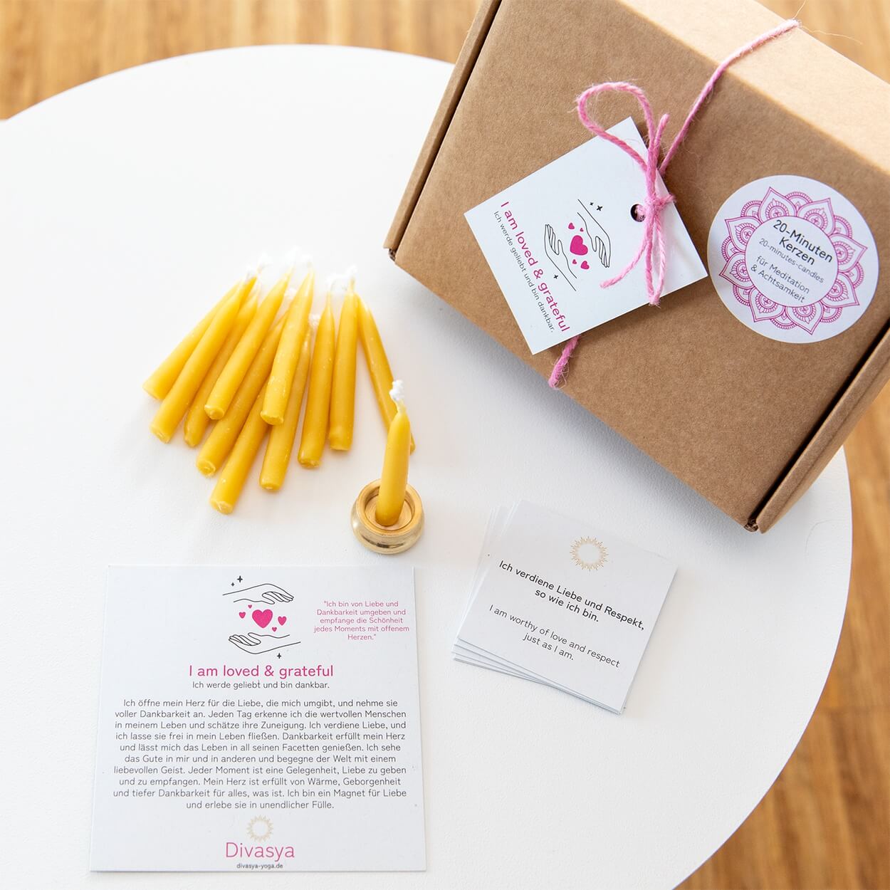 20-Minuten-Kerzen mit Affirmationen – Ritual-Set aus Bienenwachs · Fokus & Mentale Klarheit