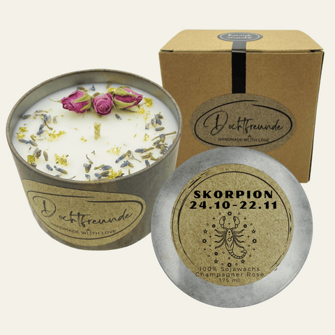 Sternzeichen Duftkerze · Skorpion (23.10–21.11) – Handgemacht aus Sojawachs · Astrologie & Rituale