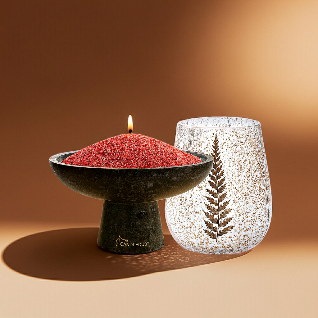 Botanical Kerzenritual-Set „Pino“ – Kerzenpulver Red + Blumenglas-Schale aus recyceltem Glas