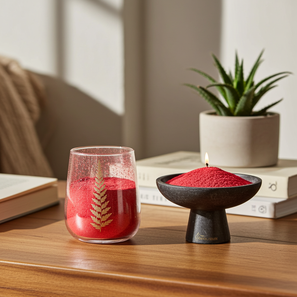 Botanical Kerzenritual-Set „Pino“ – Kerzenpulver Red + Blumenglas-Schale aus recyceltem Glas