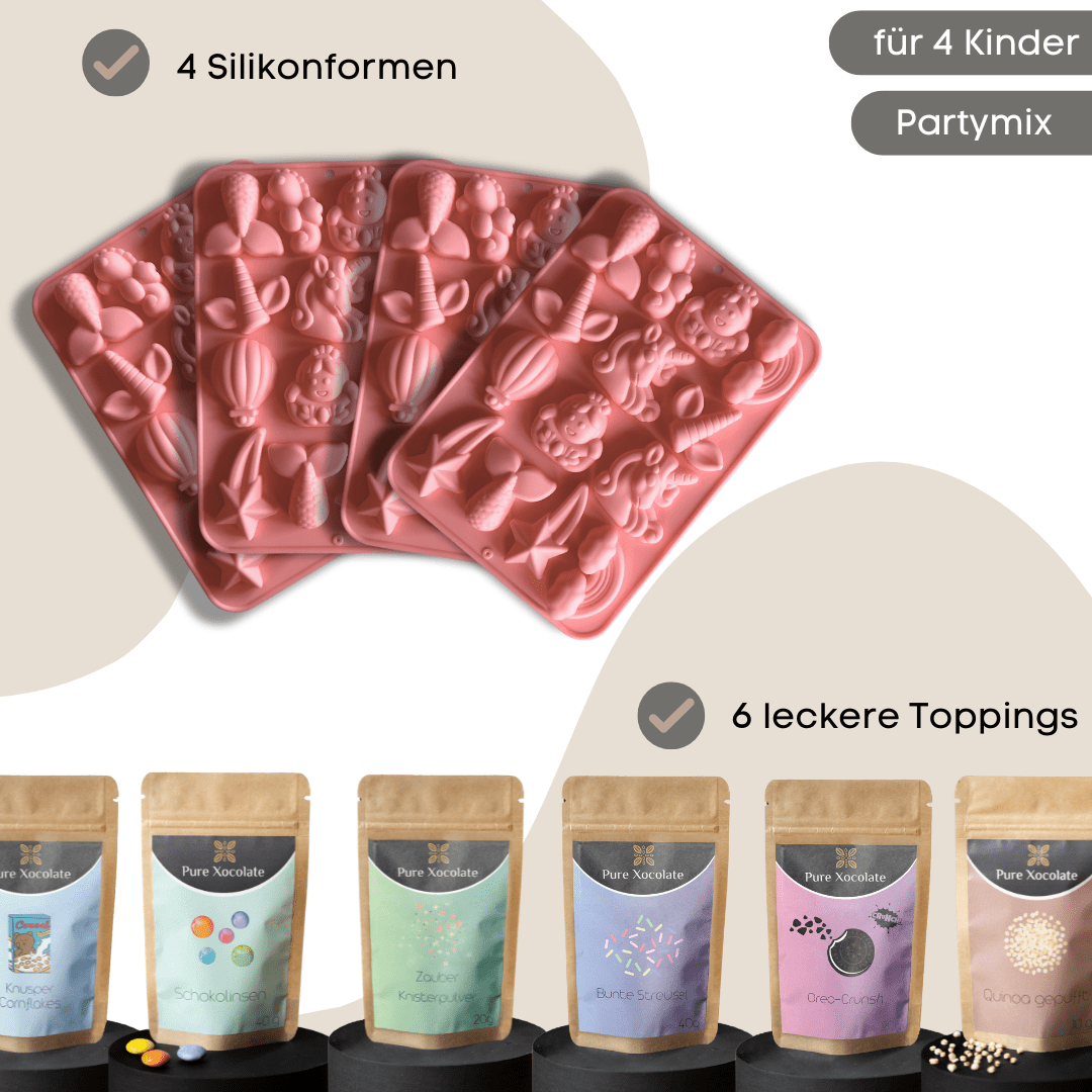 DIY Schokoladen-Set für Kinder – 4er Einhorn-Partyset (mit/ohne Schokolade)
