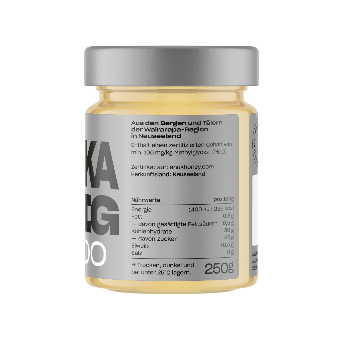 ANUK Manuka Honig MGO 100 – Rücketikett