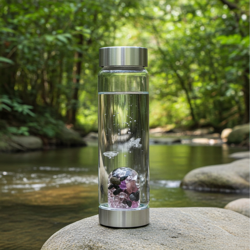 Trinkflasche ViA | GUARDIAN – Schwarzer Turmalin · Amethyst · Bergkristall (500 ml)