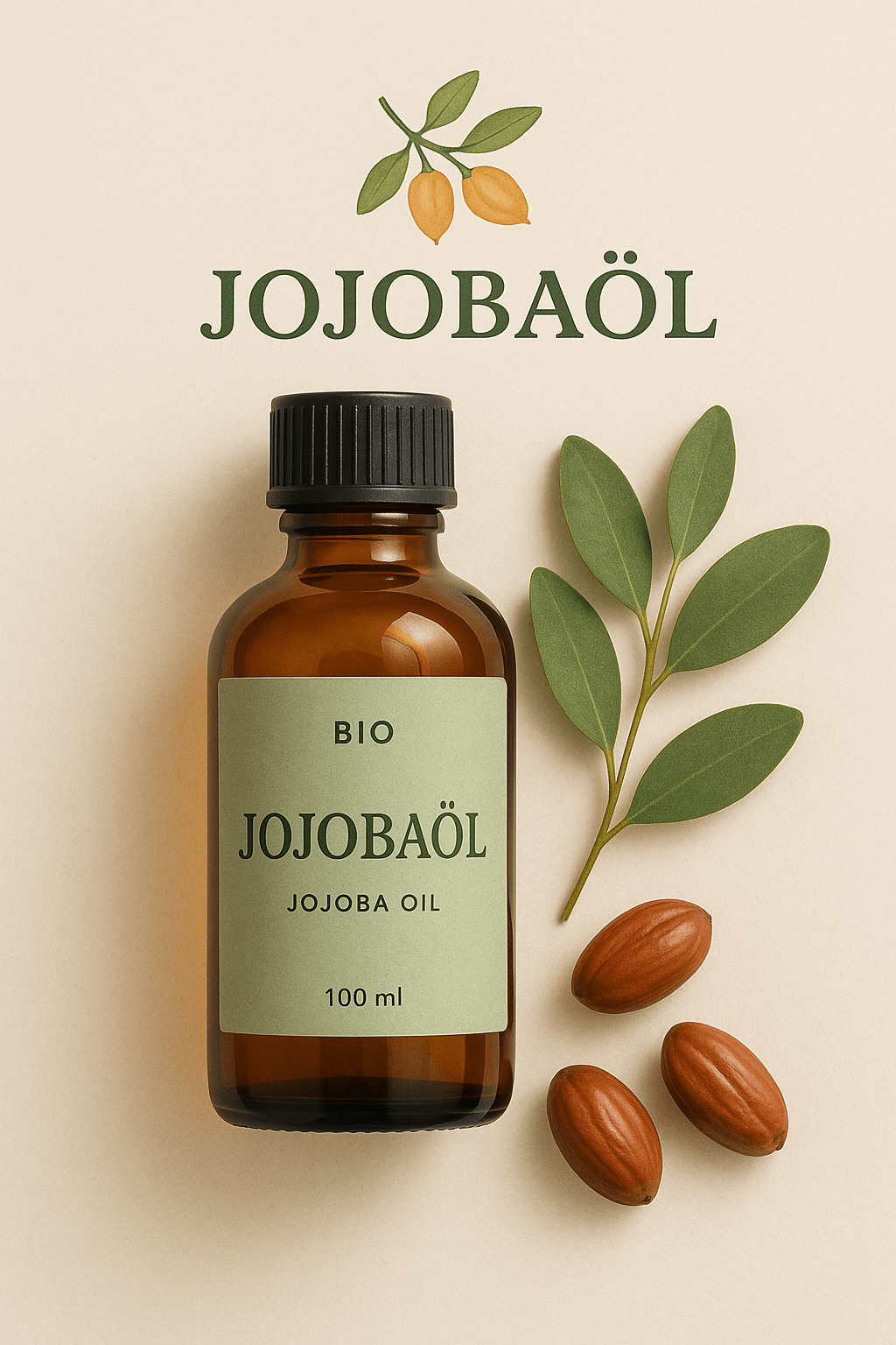 Bio Jojobaöl Flasche mit Blatt 