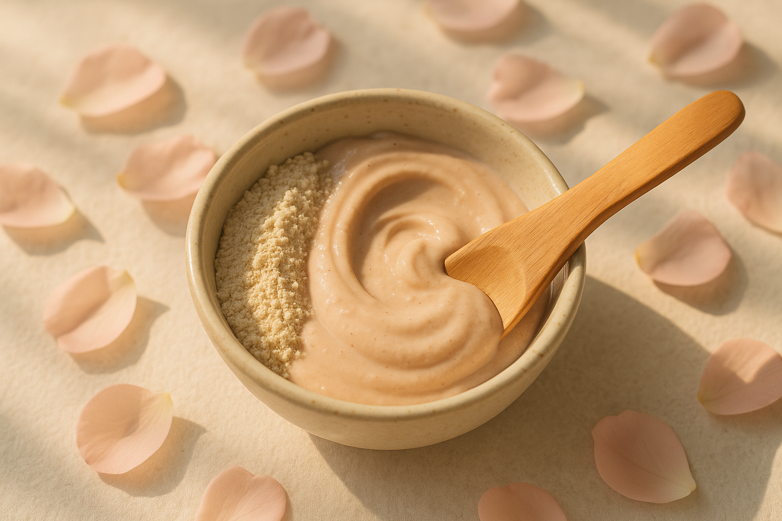 Rosenhydrolat und Hafermehl zu einer beruhigenden DIY-Maske angerührt