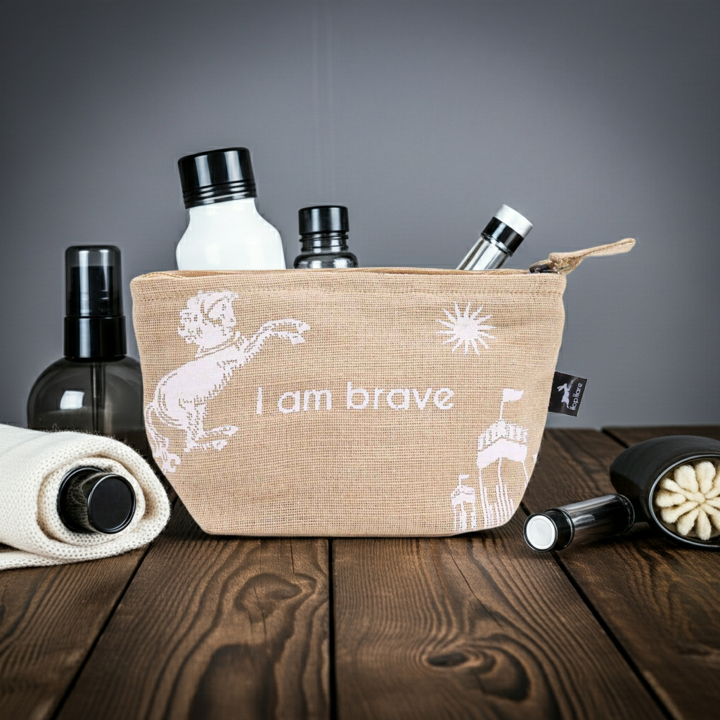 Hop Hare Beutel –  „I am brave“ – nachhaltiger Juco-Beutel (19 × 12 × 4,5 cm)