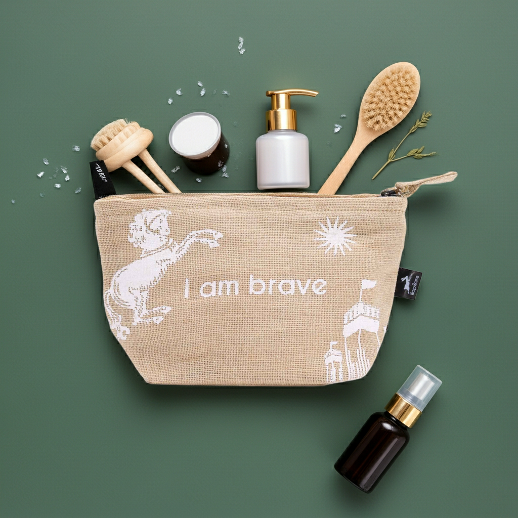 Hop Hare Beutel –  „I am brave“ – nachhaltiger Juco-Beutel (19 × 12 × 4,5 cm)