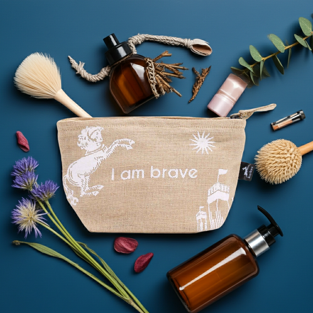 Hop Hare Beutel –  „I am brave“ – nachhaltiger Juco-Beutel (19 × 12 × 4,5 cm)