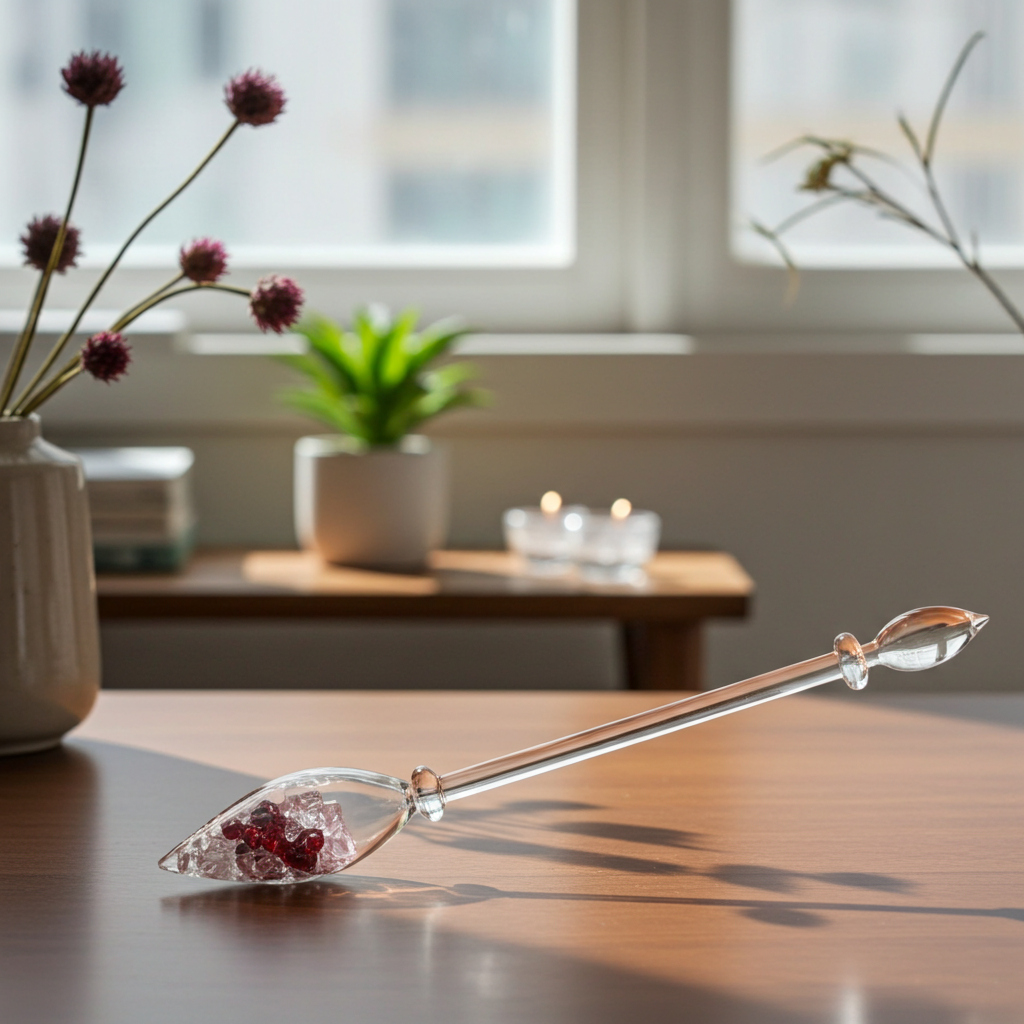 Edelsteinstab | LOVE (Rosenquarz – Granat – Bergkristall)