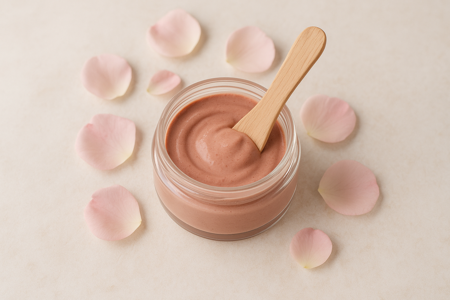 Joghurt-Pulver mit Rosenhydrolat zu einer cremigen Maske angerührt.