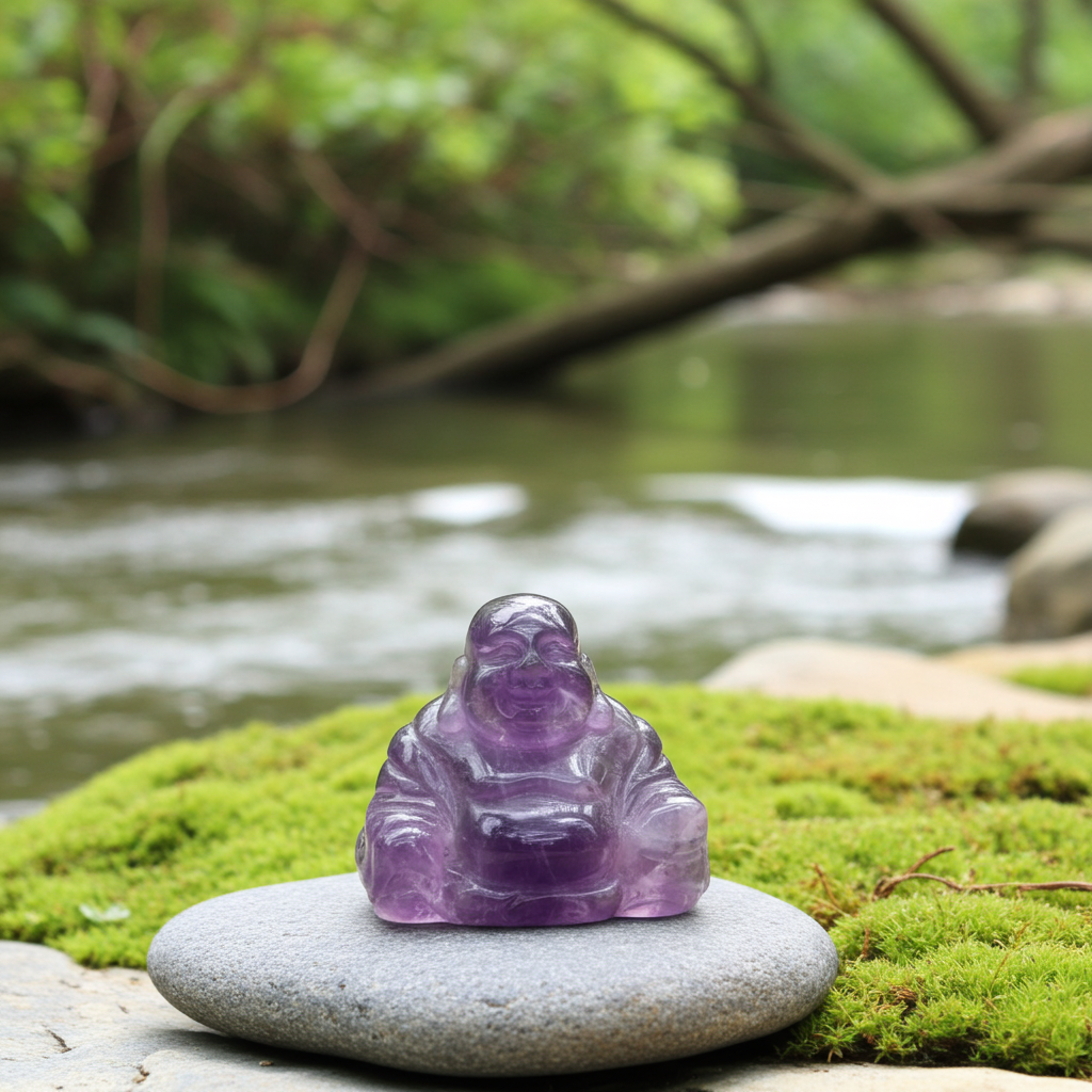 1x Gemstone Small Buddha – Amethyst 35x40x23mm