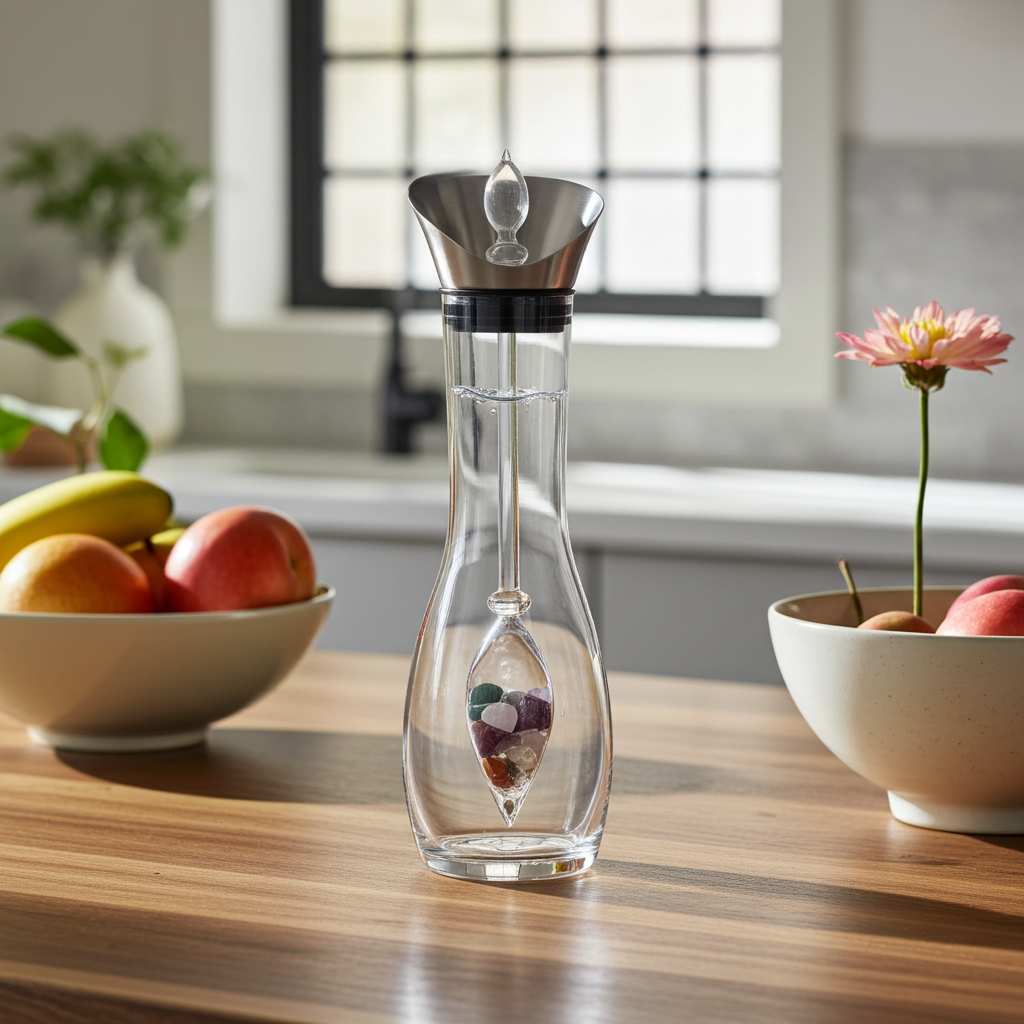 Karaffe era Set | SPIRIT OF LIFE (Amethyst · Chalcedon · Versteinertes Holz · Ozean-Jaspis · Bergkristall)