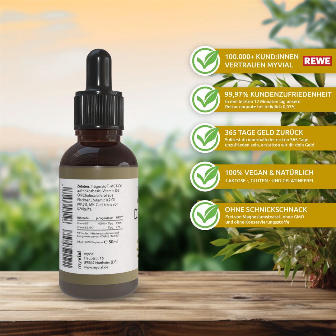 Vitamin D3 + K2 Tropfen (vegan) – Knochen, Muskeln & Immunsystem