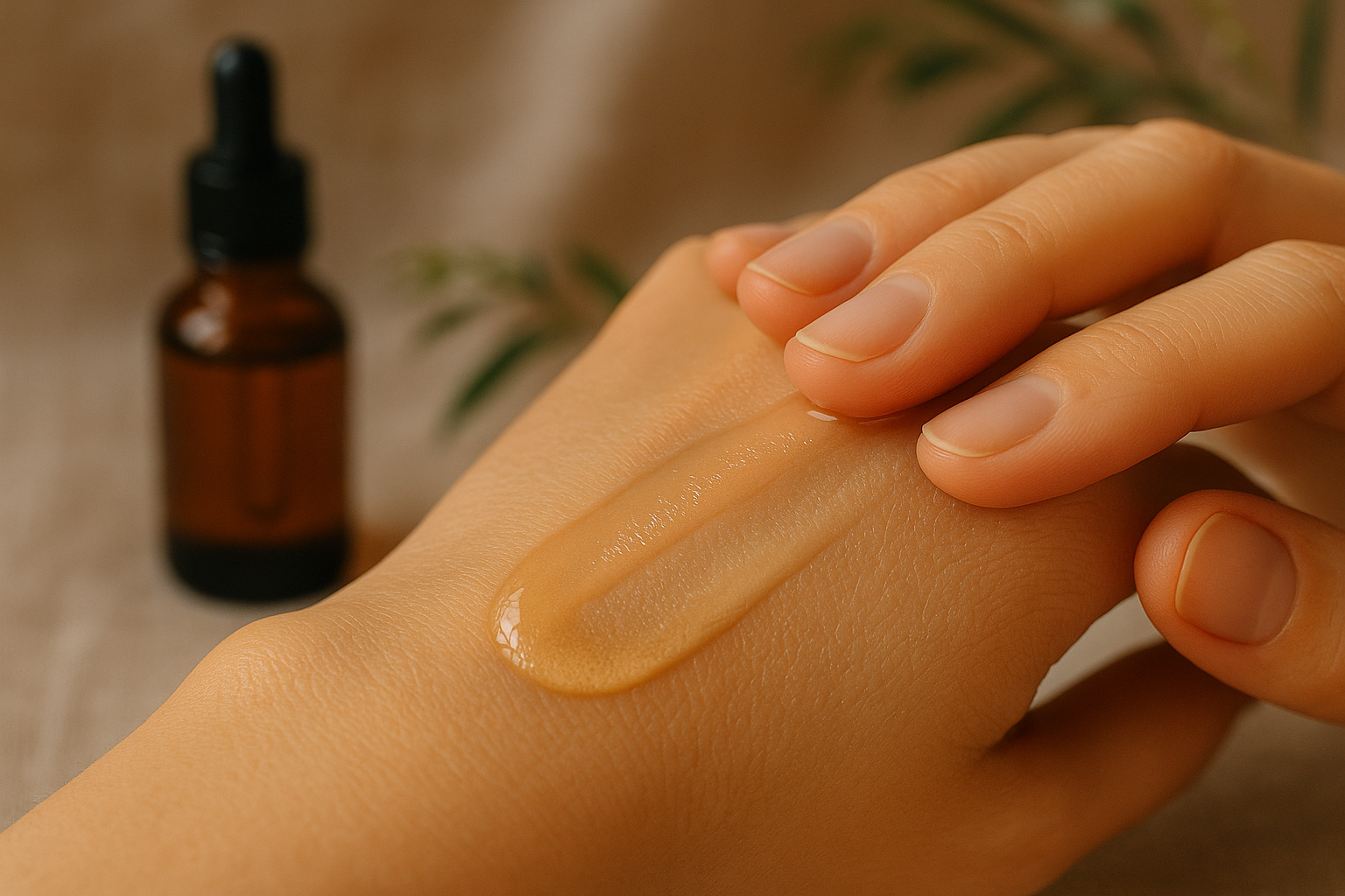 Vitamin E-Öl als seidig-pflegender Booster auf der Haut aufgetragen