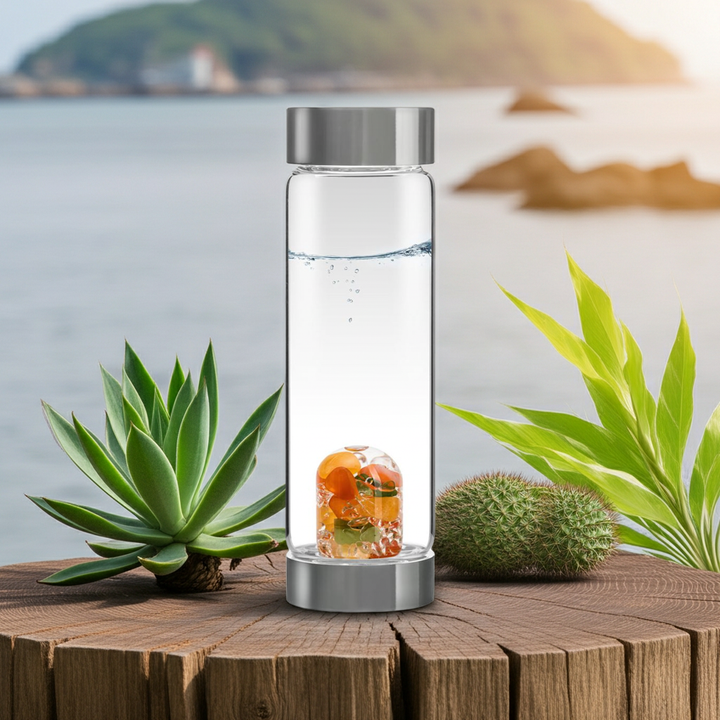 Trinkflasche ViA | HAPPINESS – Jade (Nephrit) · Karneol · Orangencalcit · Bergkristall (500 ml)