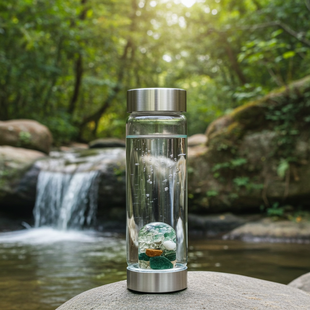 Trinkflasche ViA | FOREVER YOUNG – Aquamarin · Aventurin · Rauchquarz · Bergkristall (500 ml)