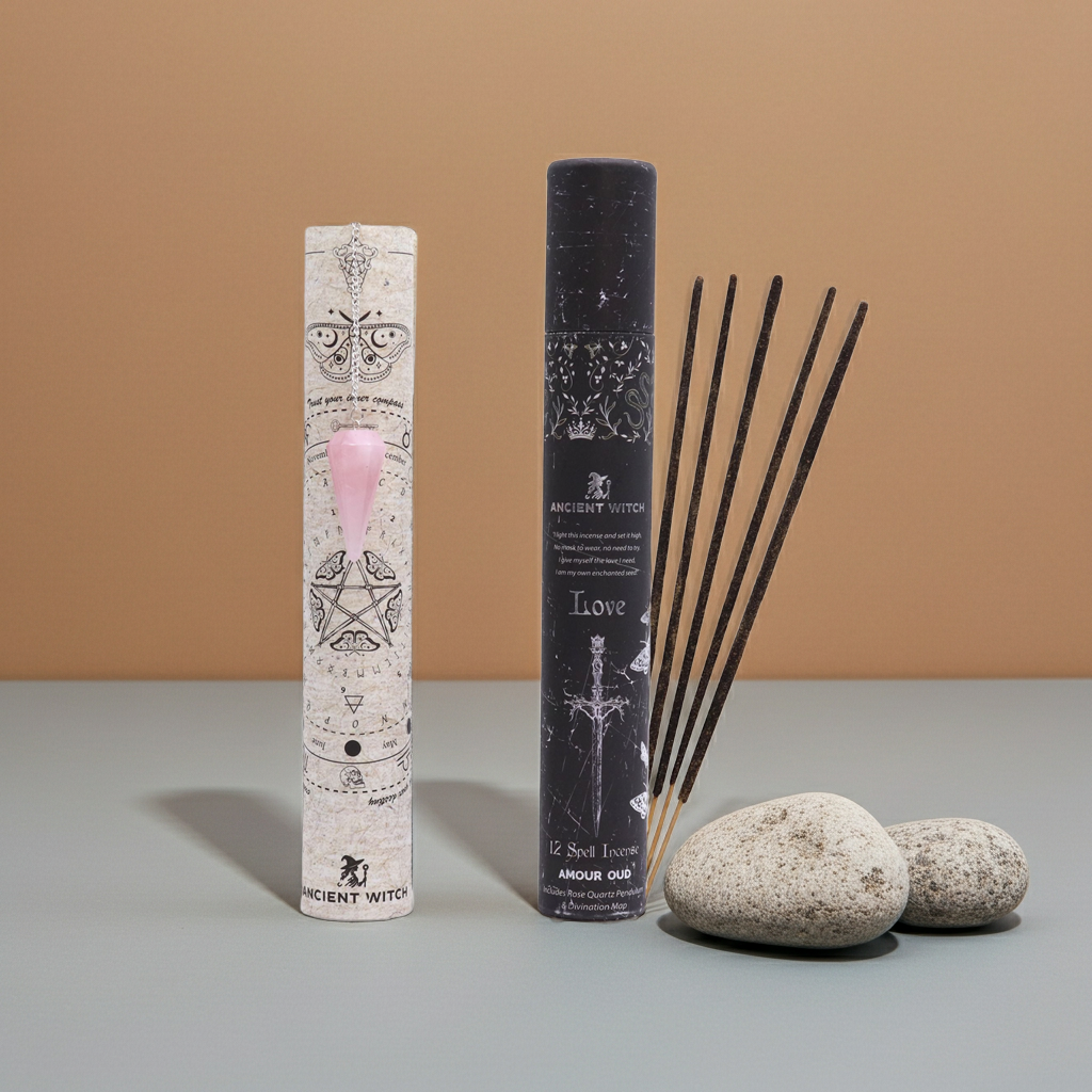 Uralter Hexenzauber – Räucherwerk „Liebe“ mit Rosenquarz-Pendel