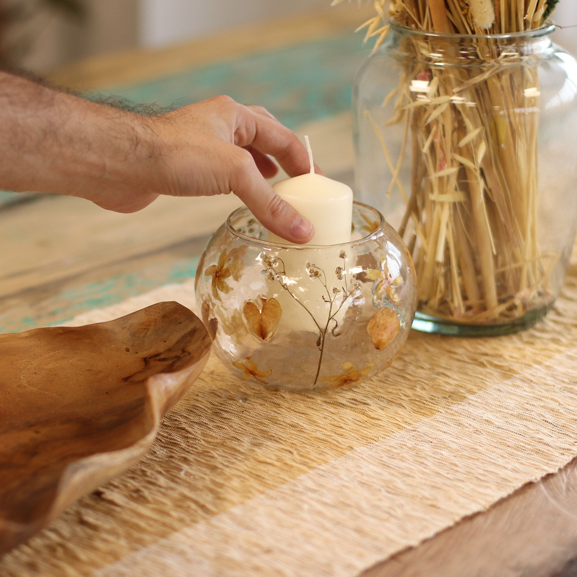 Natürliches Blumenglas – Große Kerzenschale aus recyceltem Glas (Rosa · 12×13 cm)