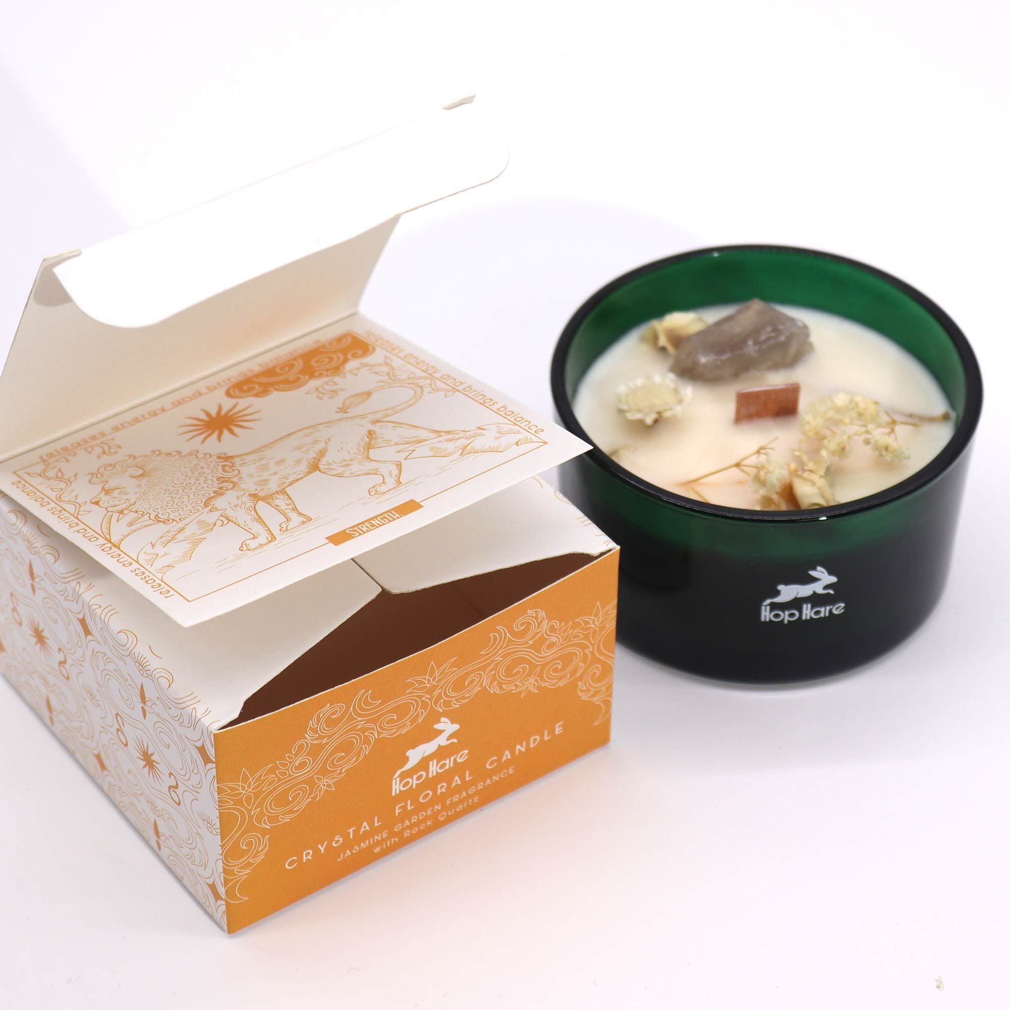 Hop Hare Kristall Magische Blume Kerze – Der Löwe | Jasmin & Bergkristall - 330 g