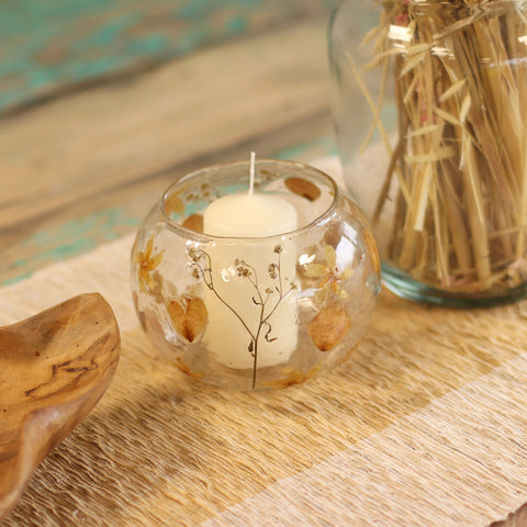 Natürliches Blumenglas – Große Kerzenschale aus recyceltem Glas (Rosa · 12×13 cm)