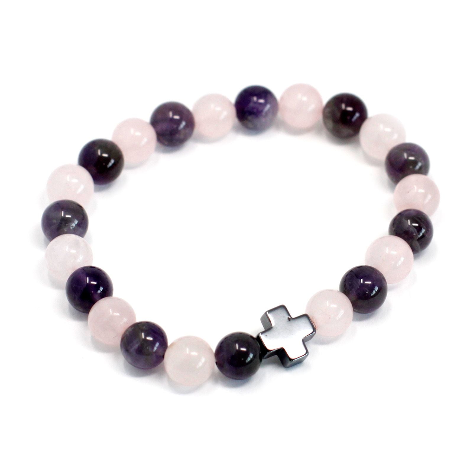 1x Set mit 2 Edelstein-Freundschaftsarmbändern – Liebe – Amethyst & Rosenquarz