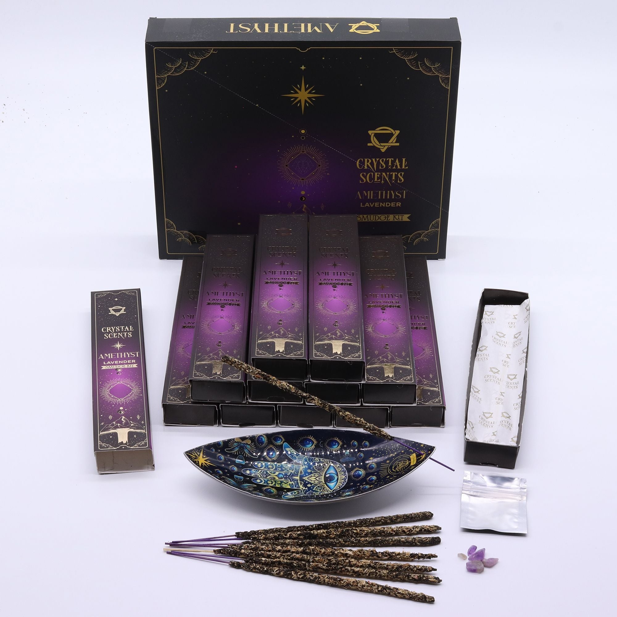 Amethyst Kristalldufte Smudge Räucherstäbchen – Lavendel | Ruhe & Achtsamkeit