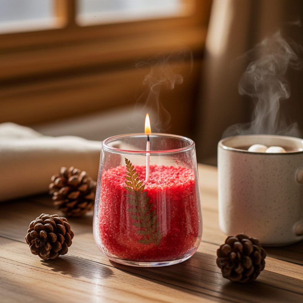 Botanical Kerzenritual-Set „Pino“ – Kerzenpulver Red + Blumenglas-Schale aus recyceltem Glas