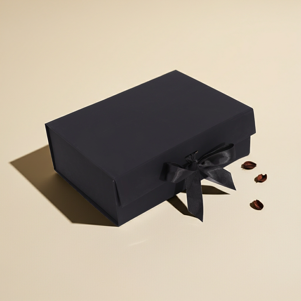 Flache Packung Geschenkbox – Groß (28,2 × 20,2 × 9,2 cm) – Schwarz