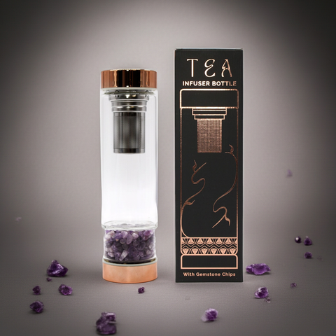 Tee-Infuser Flasche aus Kristallglas – Roségold & Amethyst (500 ml)